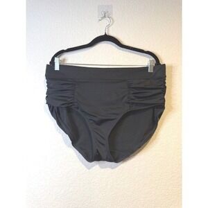 Cacique Swim Black High Waisted Ruched Bikini Bottoms Plus Size 16 Full Coverage